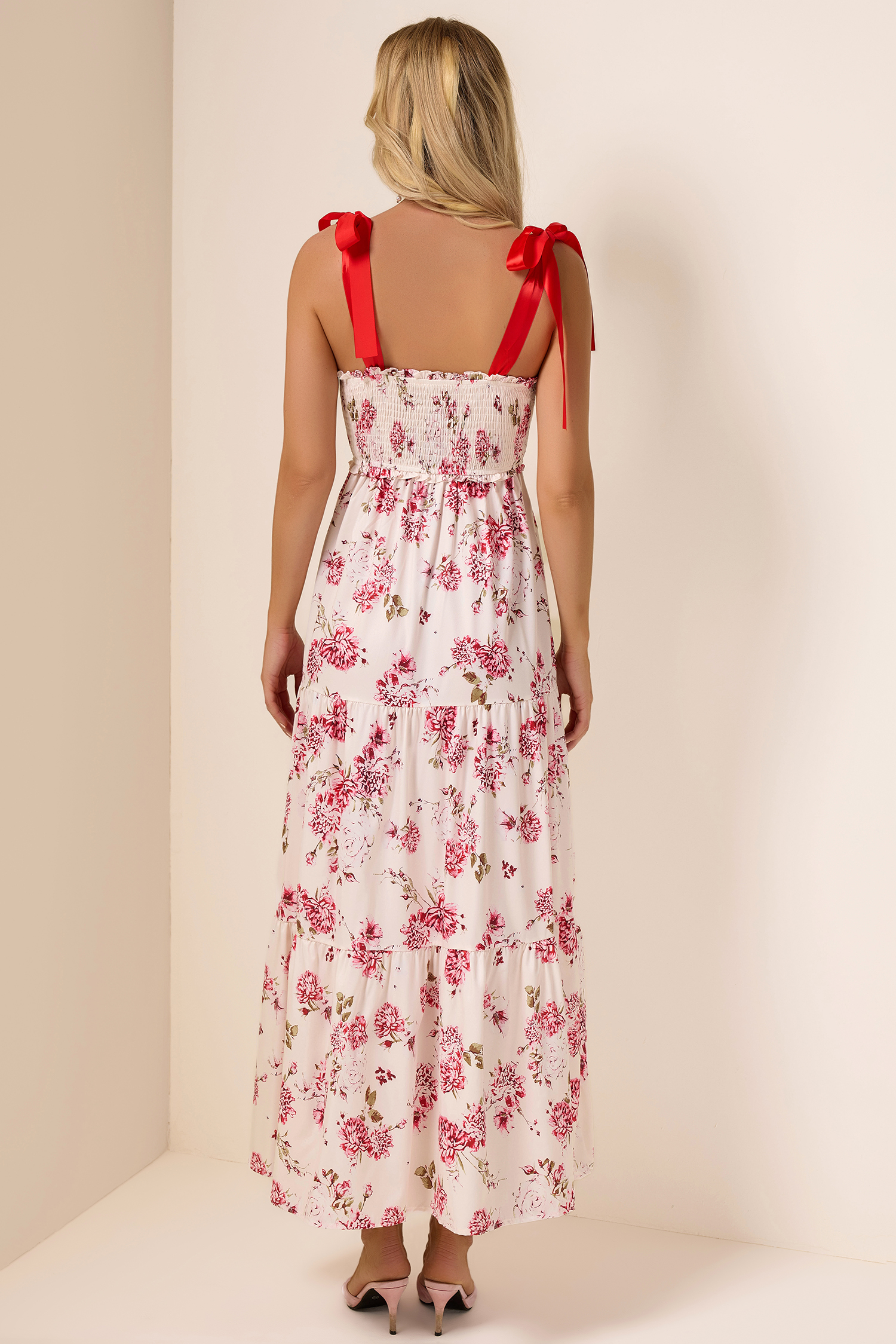 Floral Lace Up Smock Midi Dress