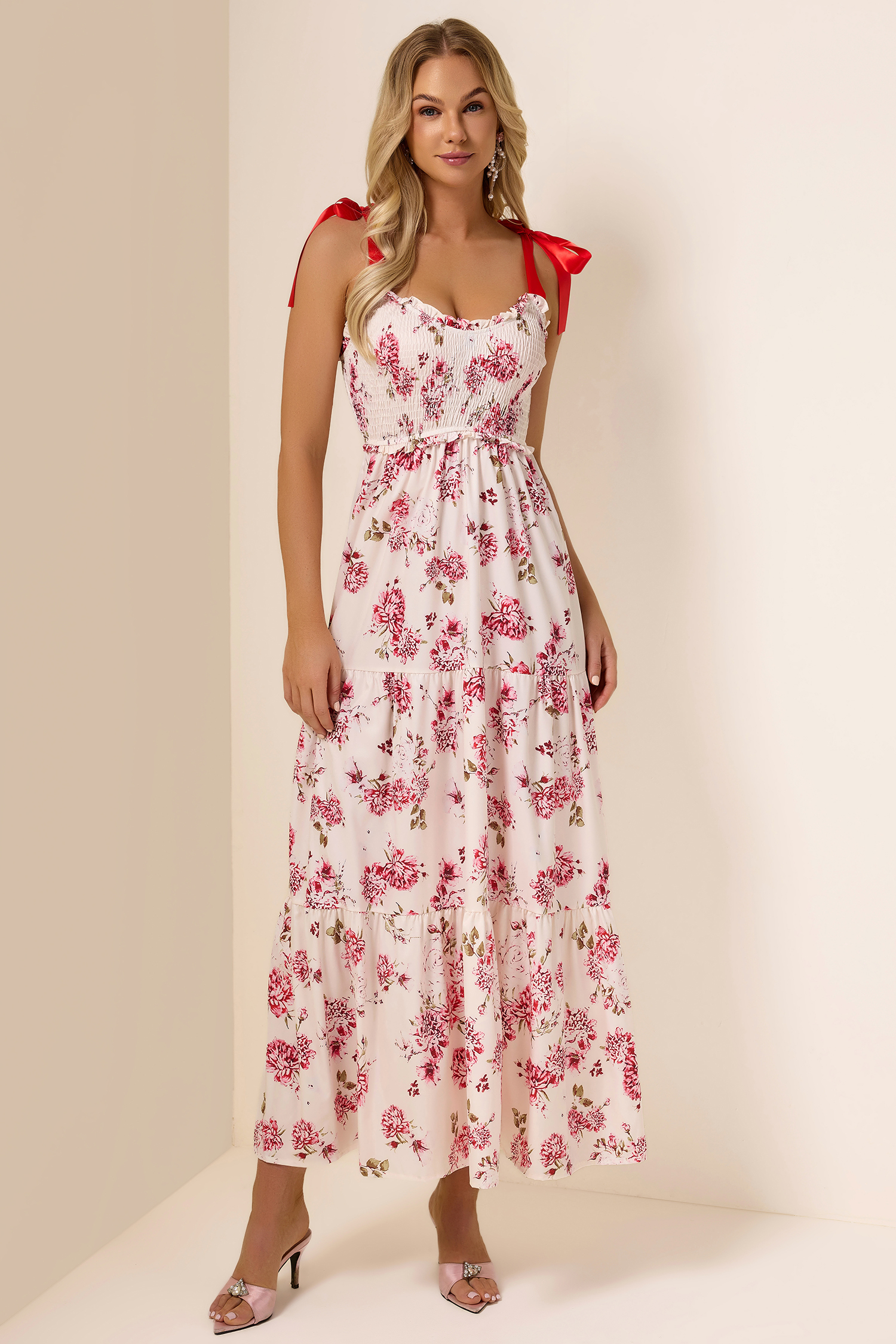 Floral Lace Up Smock Midi Dress