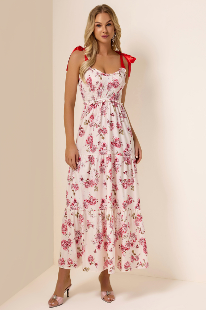 Floral Lace Up Smock Midi Dress