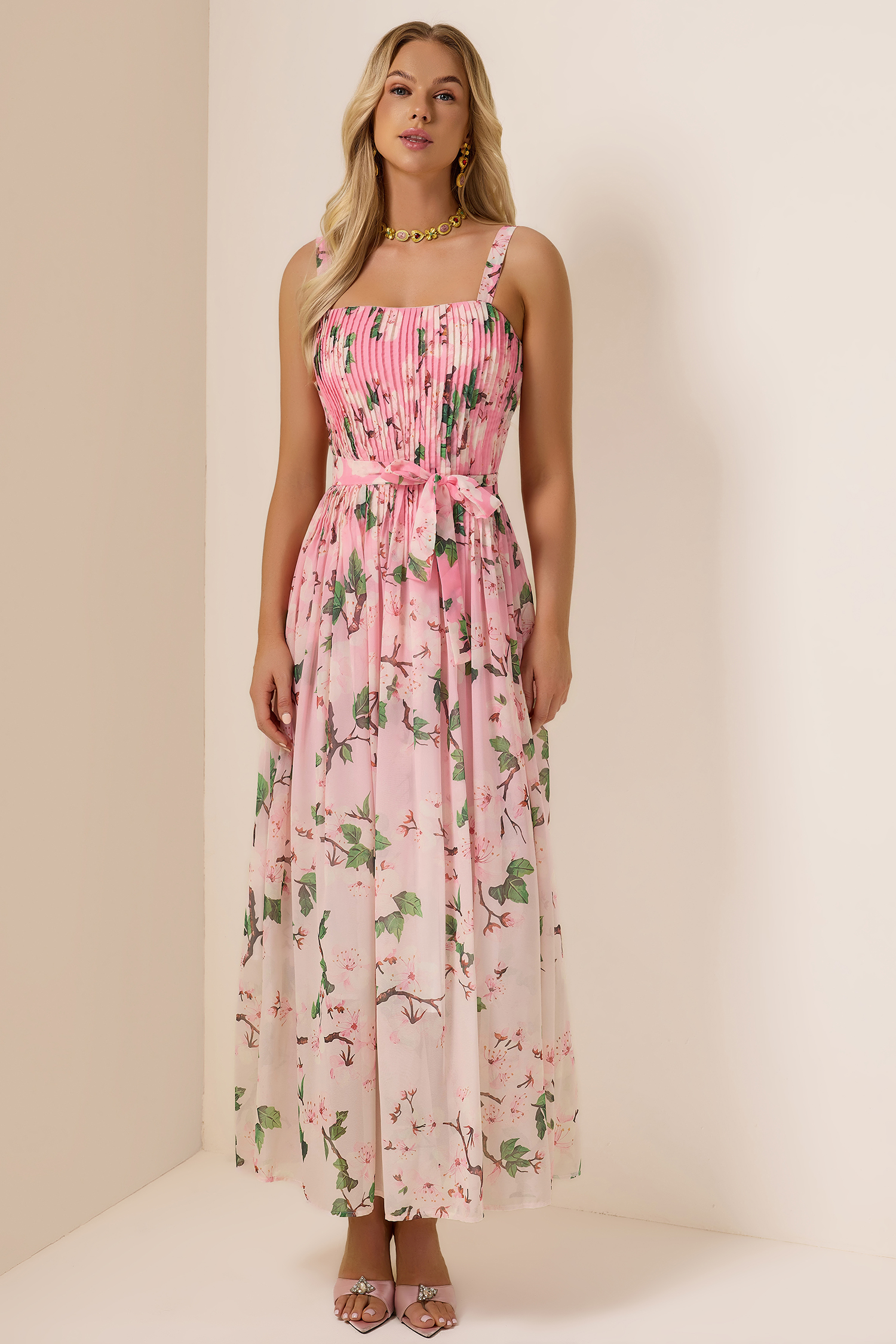 Floral Gradient Color Sleeveless Maxi Dress