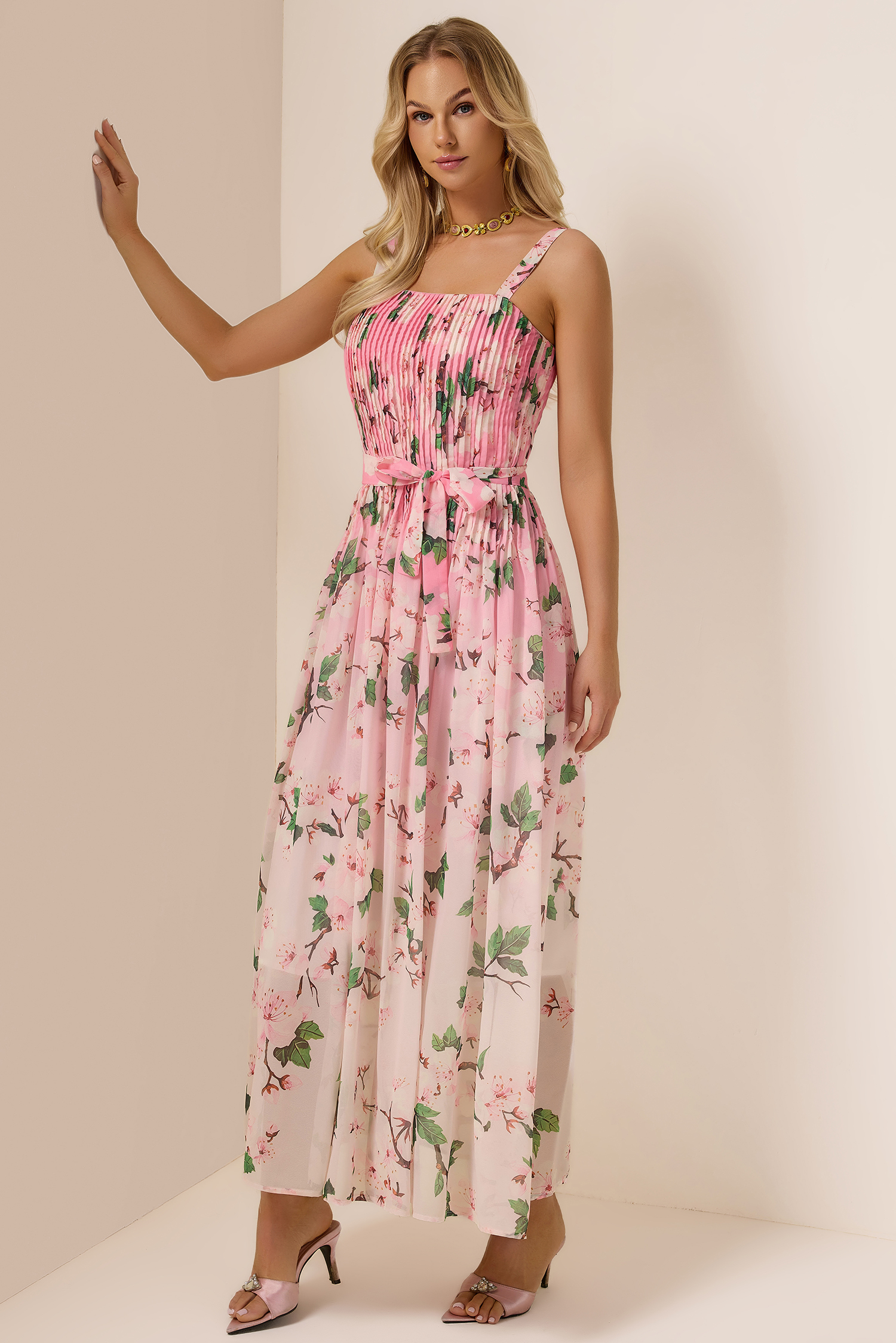 Floral Gradient Color Sleeveless Maxi Dress
