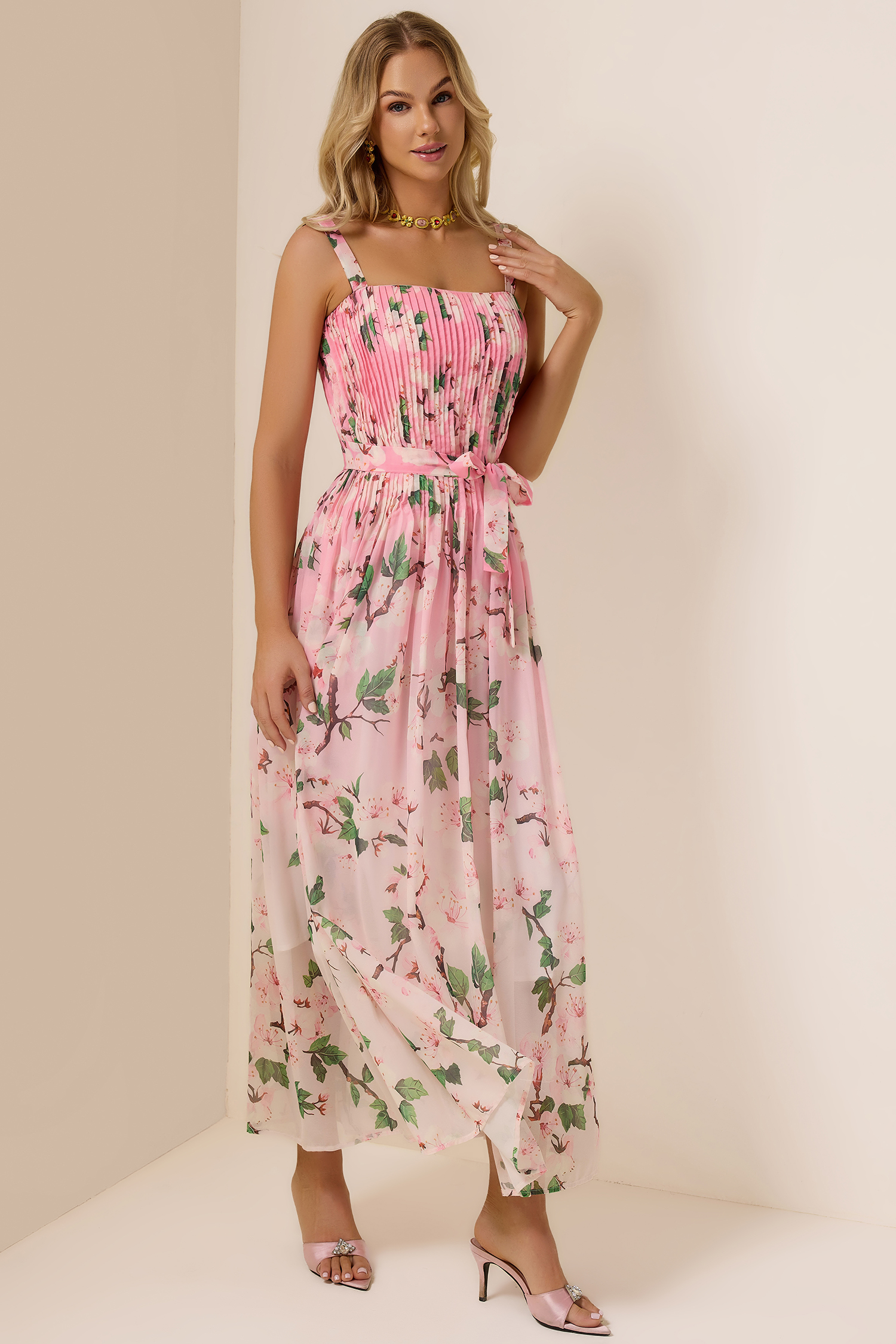Floral Gradient Color Sleeveless Maxi Dress