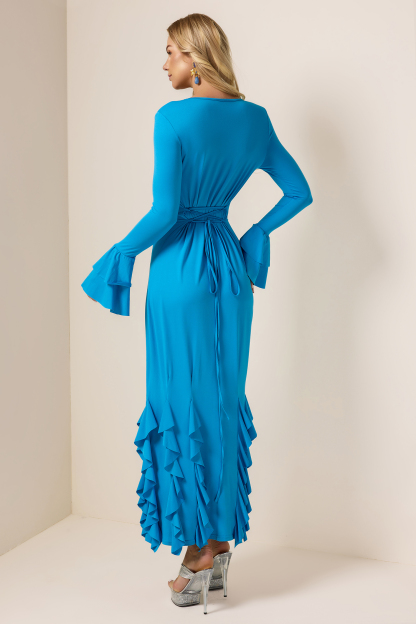 Solid Frill Jersey Midi Dress