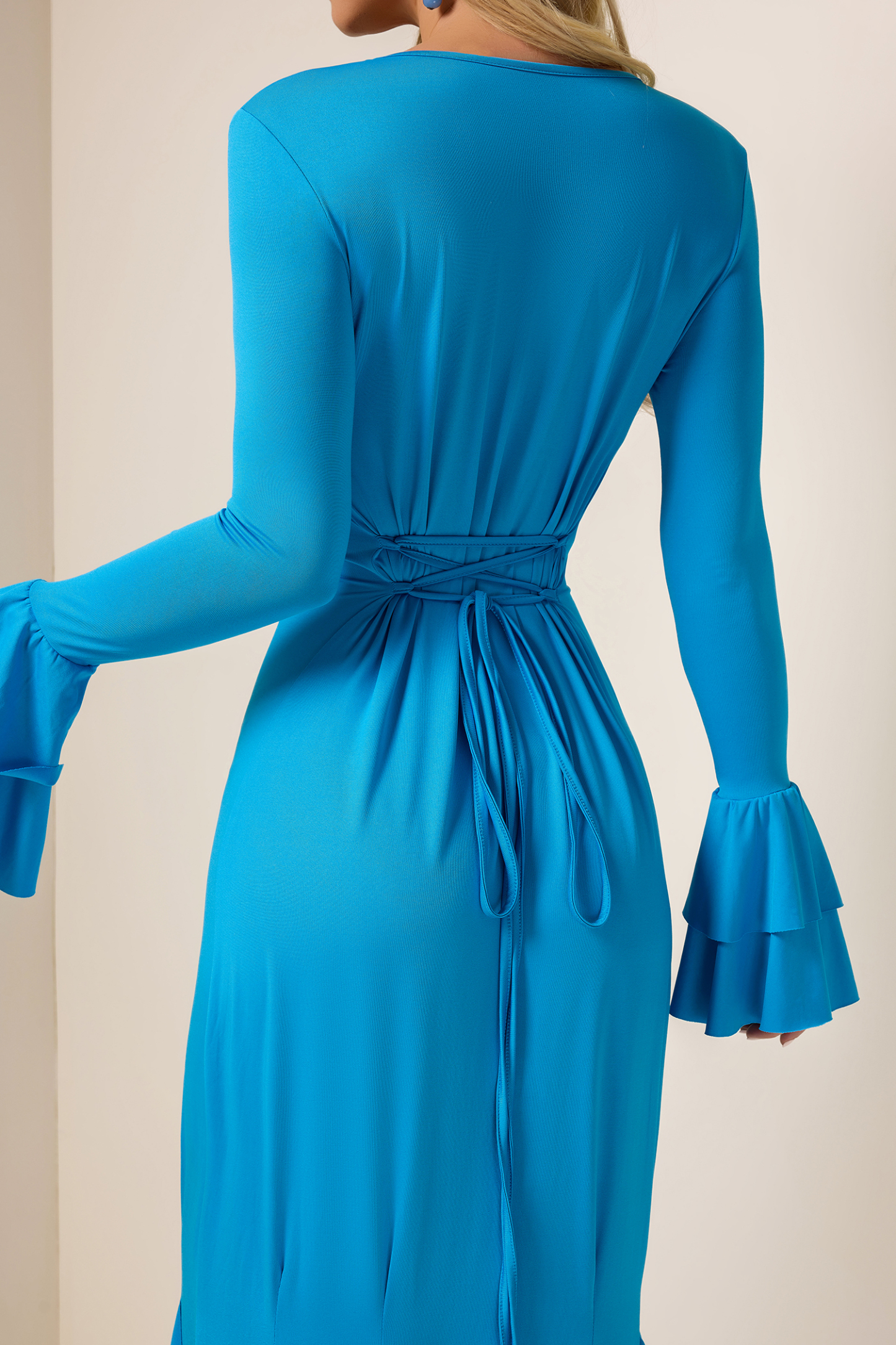 Solid Frill Jersey Midi Dress