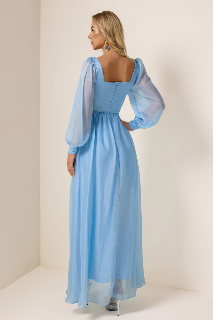 Chiffon Square Collar Lantern Sleeve Maxi Dress