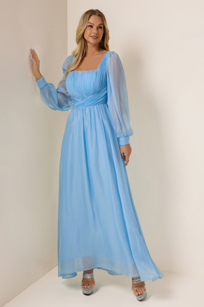 Chiffon Square Collar Lantern Sleeve Maxi Dress