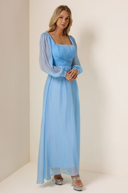 Chiffon Square Collar Lantern Sleeve Maxi Dress