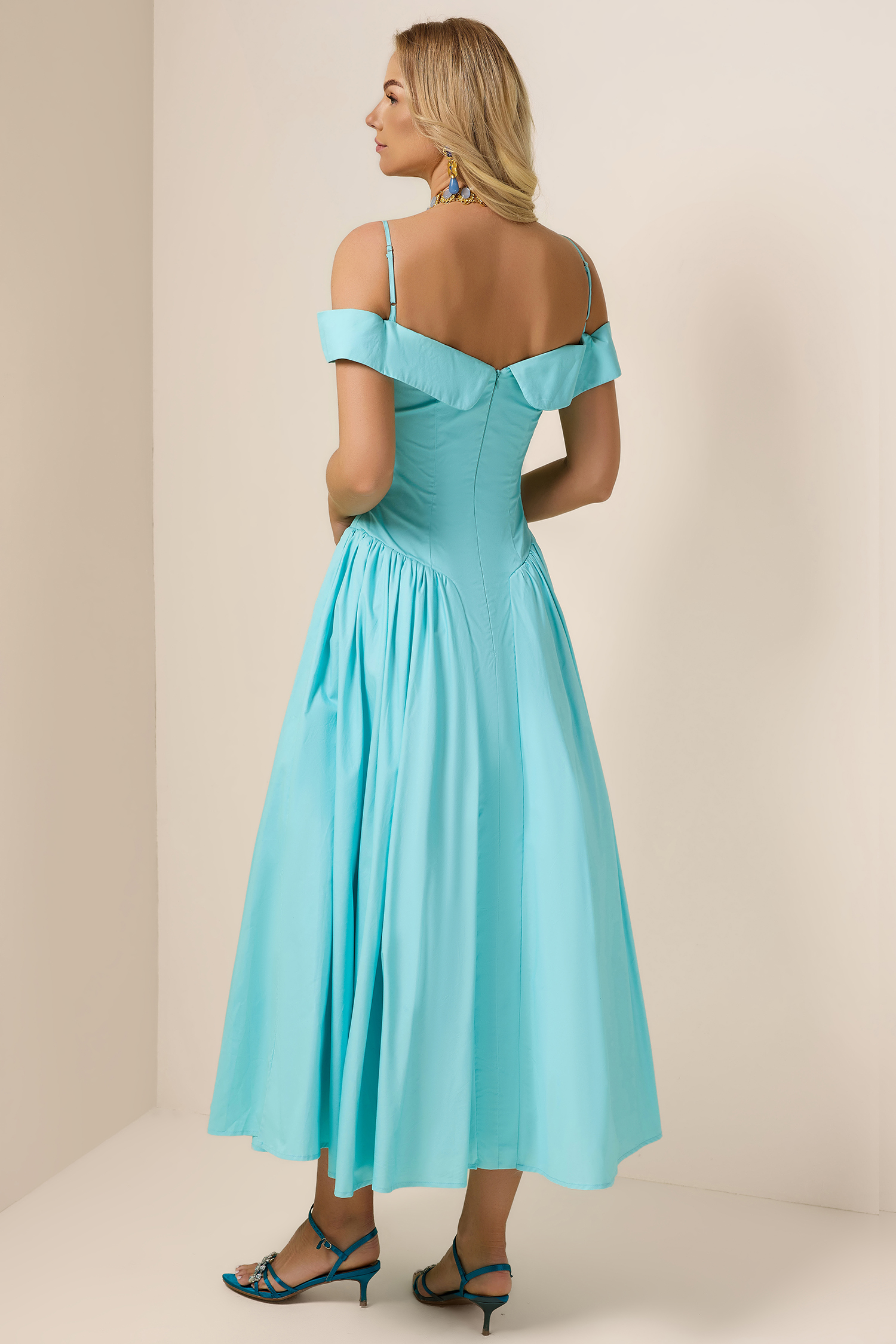 Solid Ruffle Slip Midi Dress