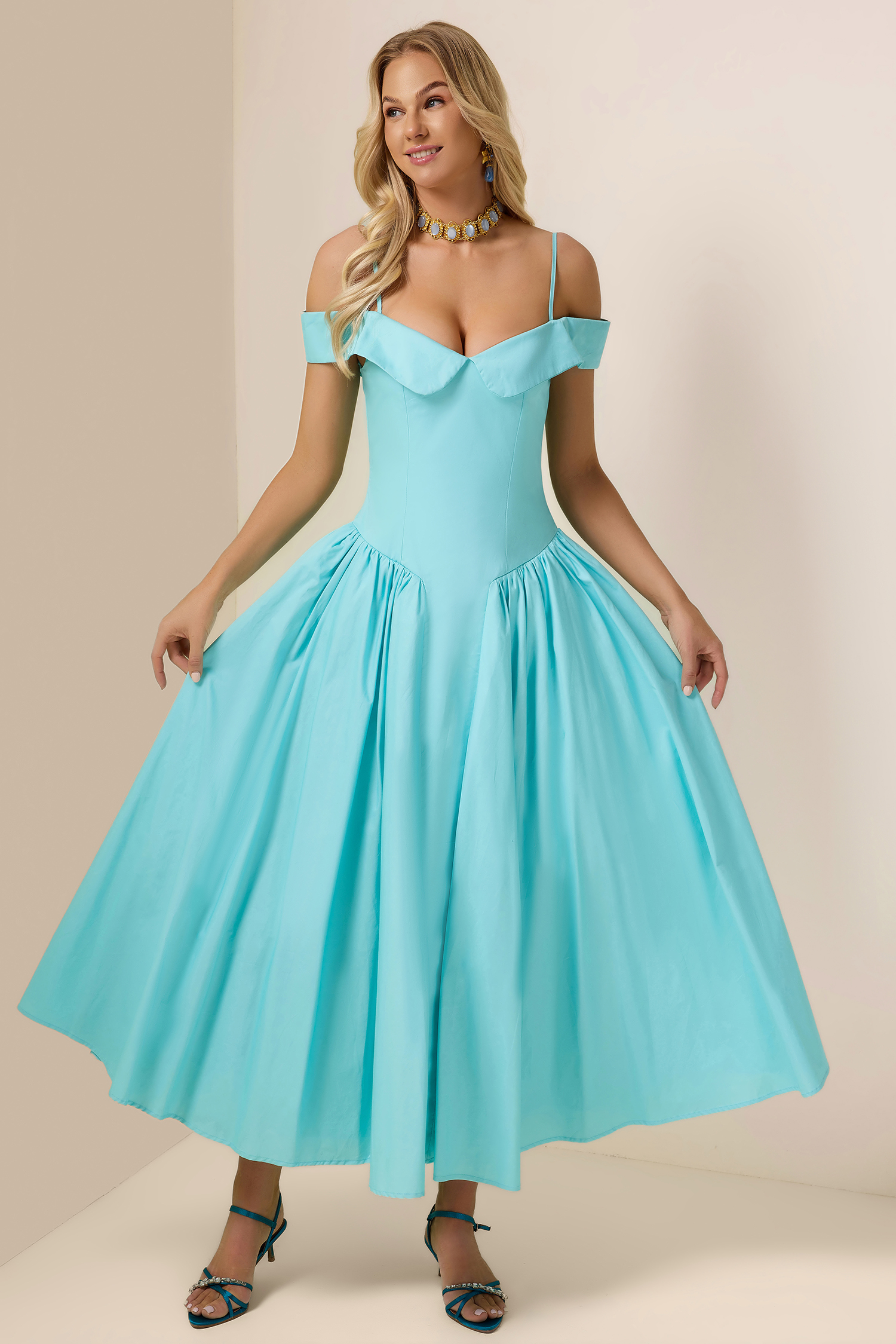 Solid Ruffle Slip Midi Dress