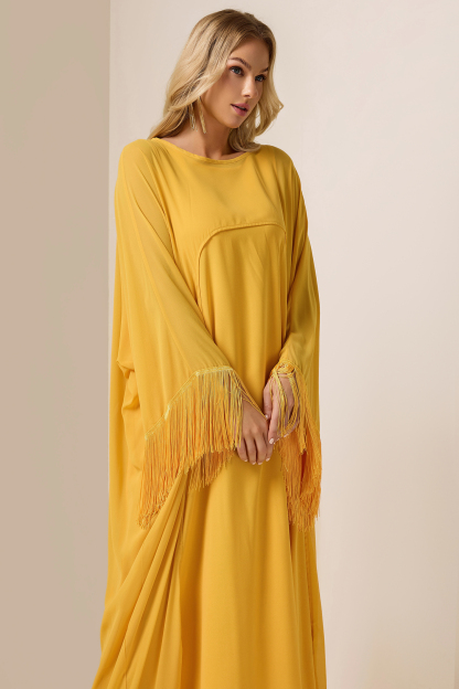 Tassel Cape & Solid Chiffon Midi Dress Set