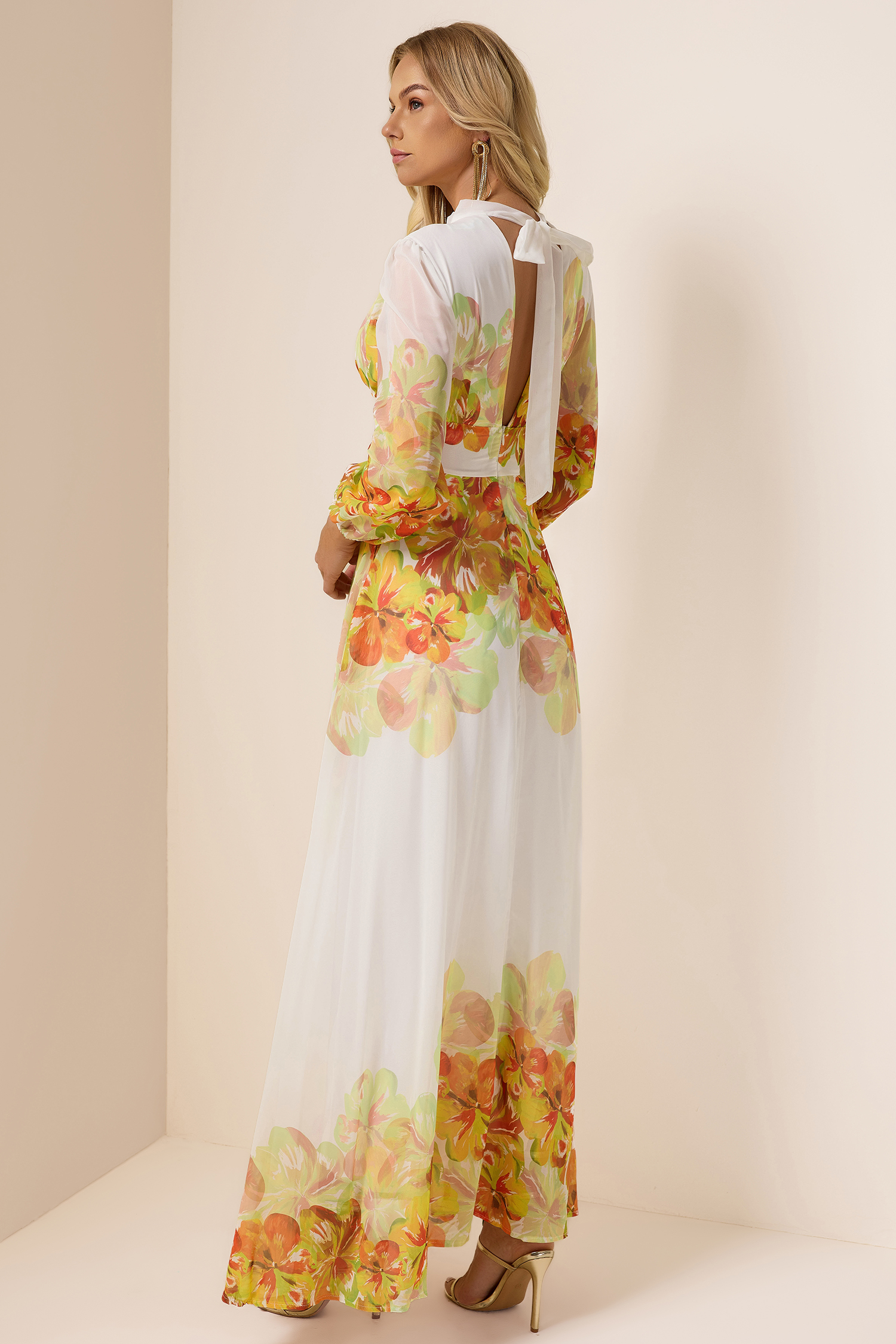 Floral Chiffon Cut-Out Maxi Dress