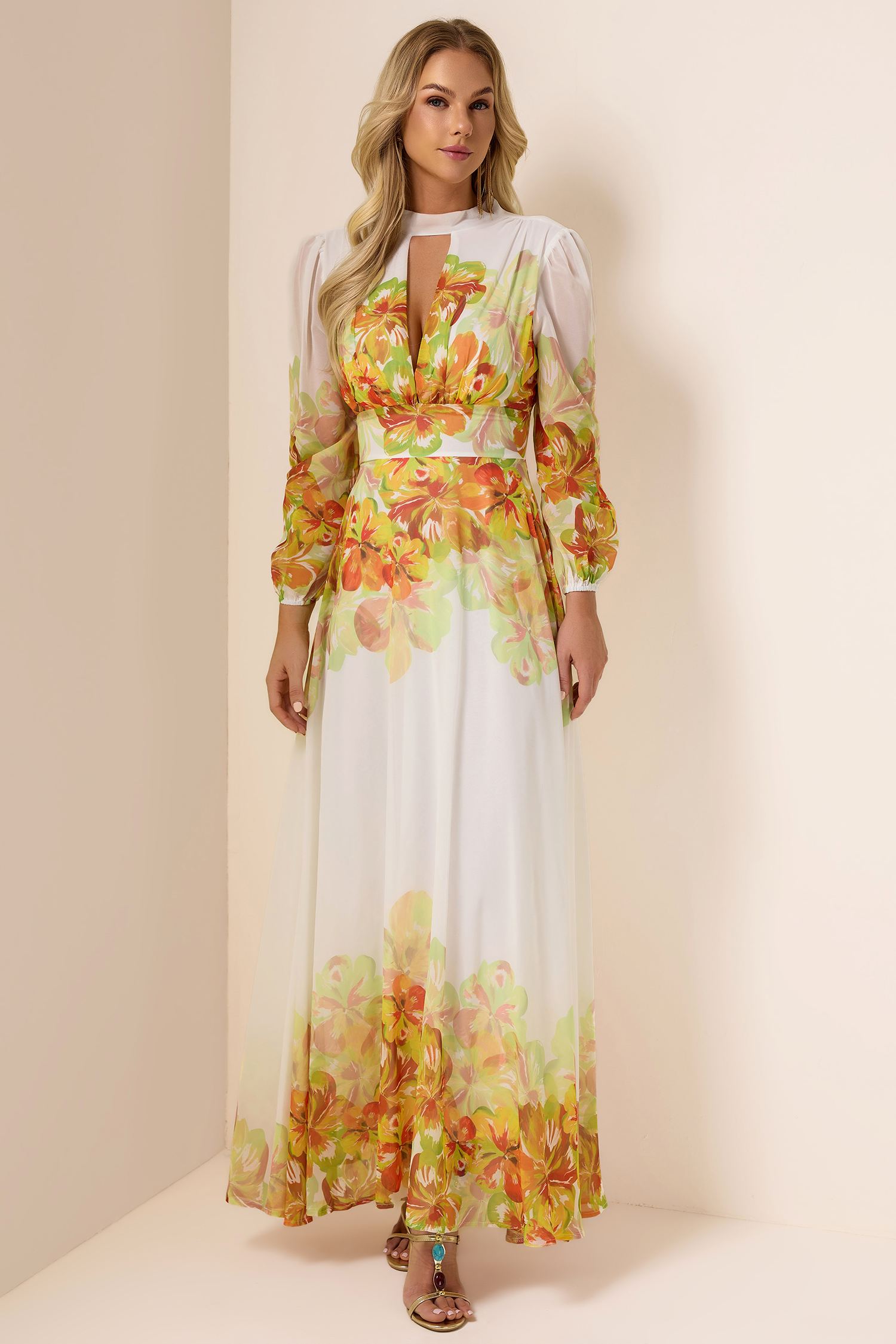 Floral Chiffon Cut-Out Maxi Dress