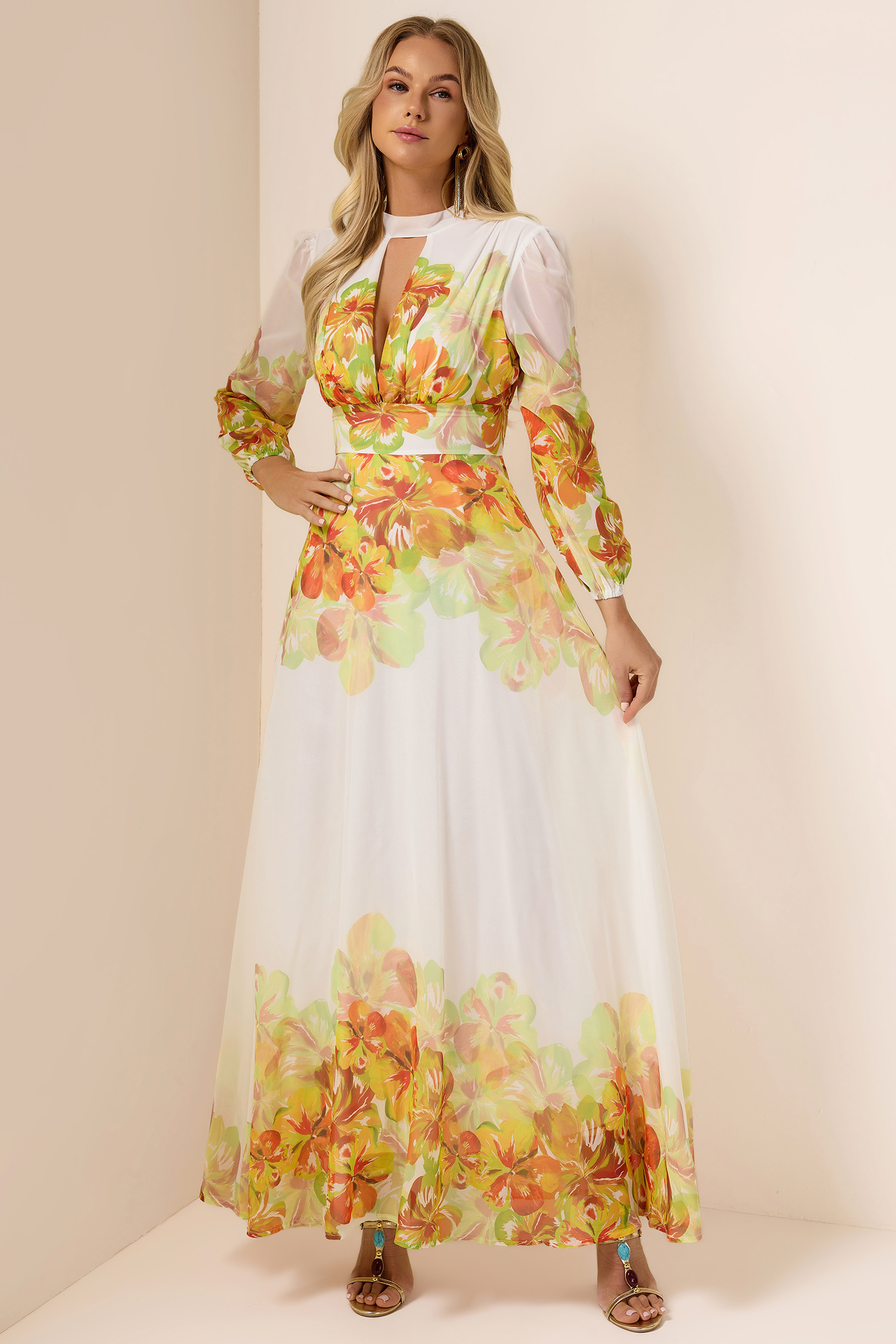 Floral Chiffon Cut-Out Maxi Dress