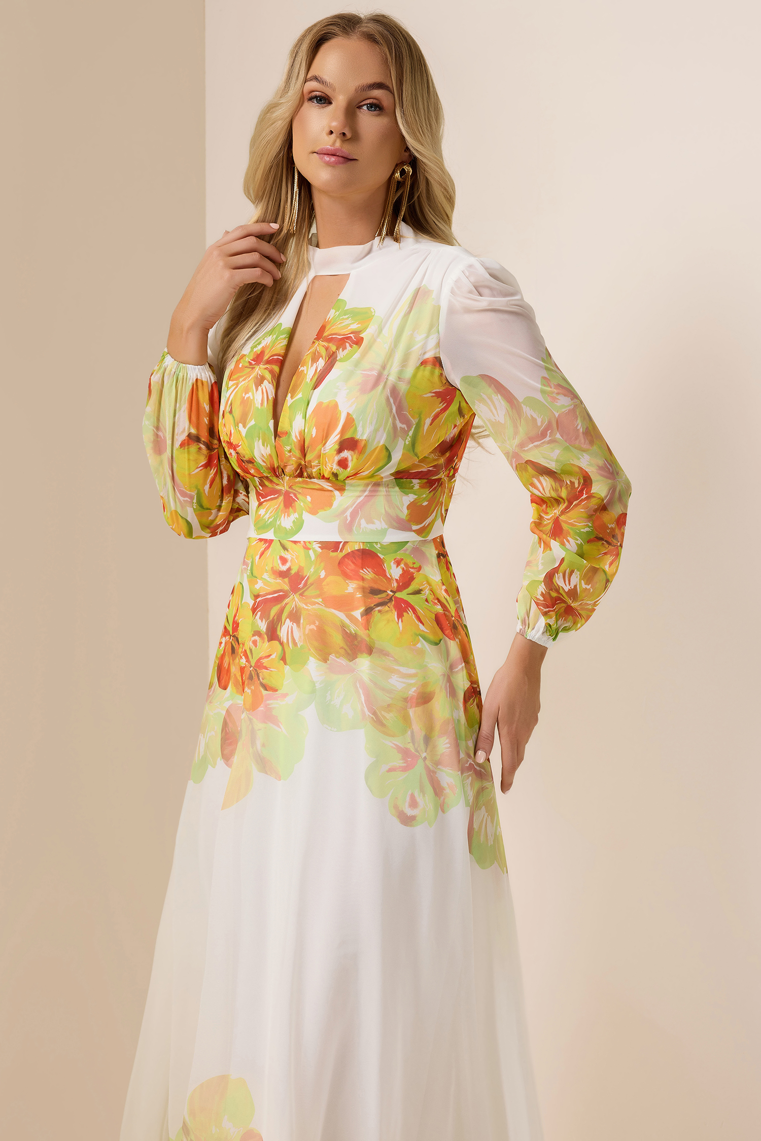 Floral Chiffon Cut-Out Maxi Dress