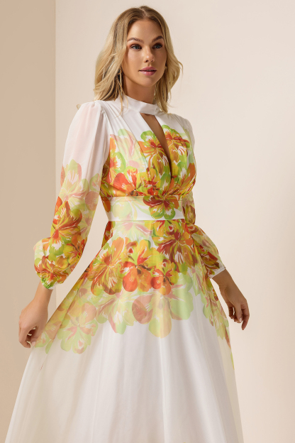 Floral Chiffon Cut-Out Maxi Dress