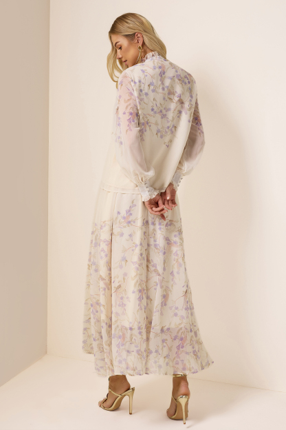 Chiffon Floral Frill  Top & Mid Waist Skirt Set