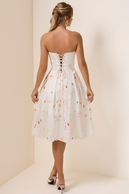 Floral Off-Shoulder Lace Up Midi Dress