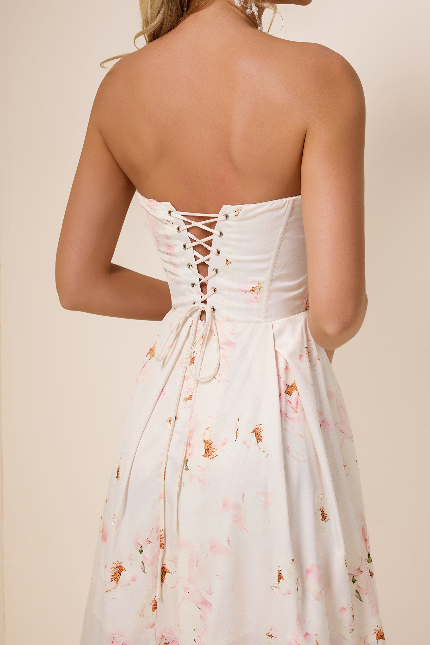 Floral Off-Shoulder Lace Up Midi Dress