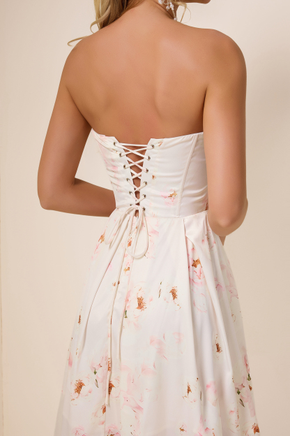 Floral Off-Shoulder Lace Up Midi Dress