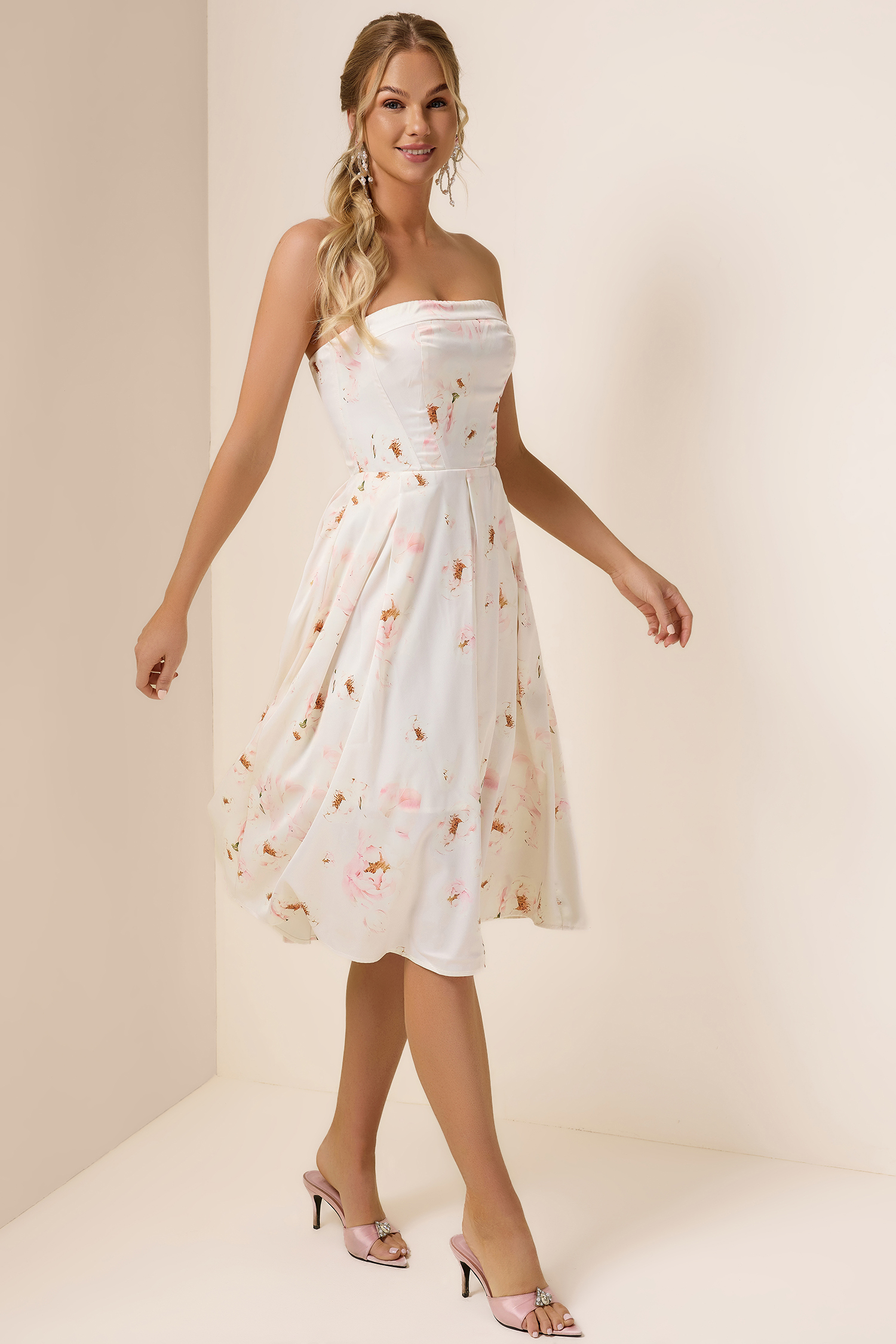 Floral Off-Shoulder Lace Up Midi Dress