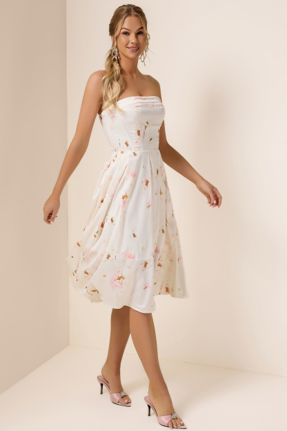 Floral Off-Shoulder Lace Up Midi Dress