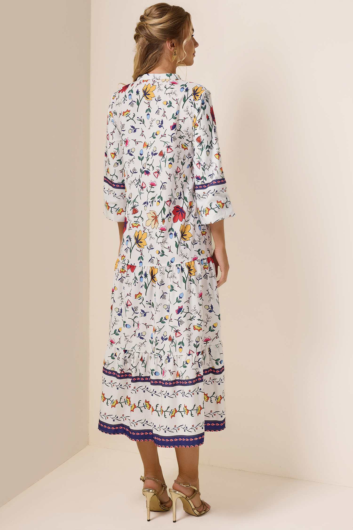 Floral Lantern Sleeve Midi Dress