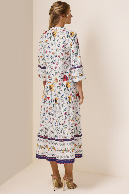 Floral Lantern Sleeve Midi Dress