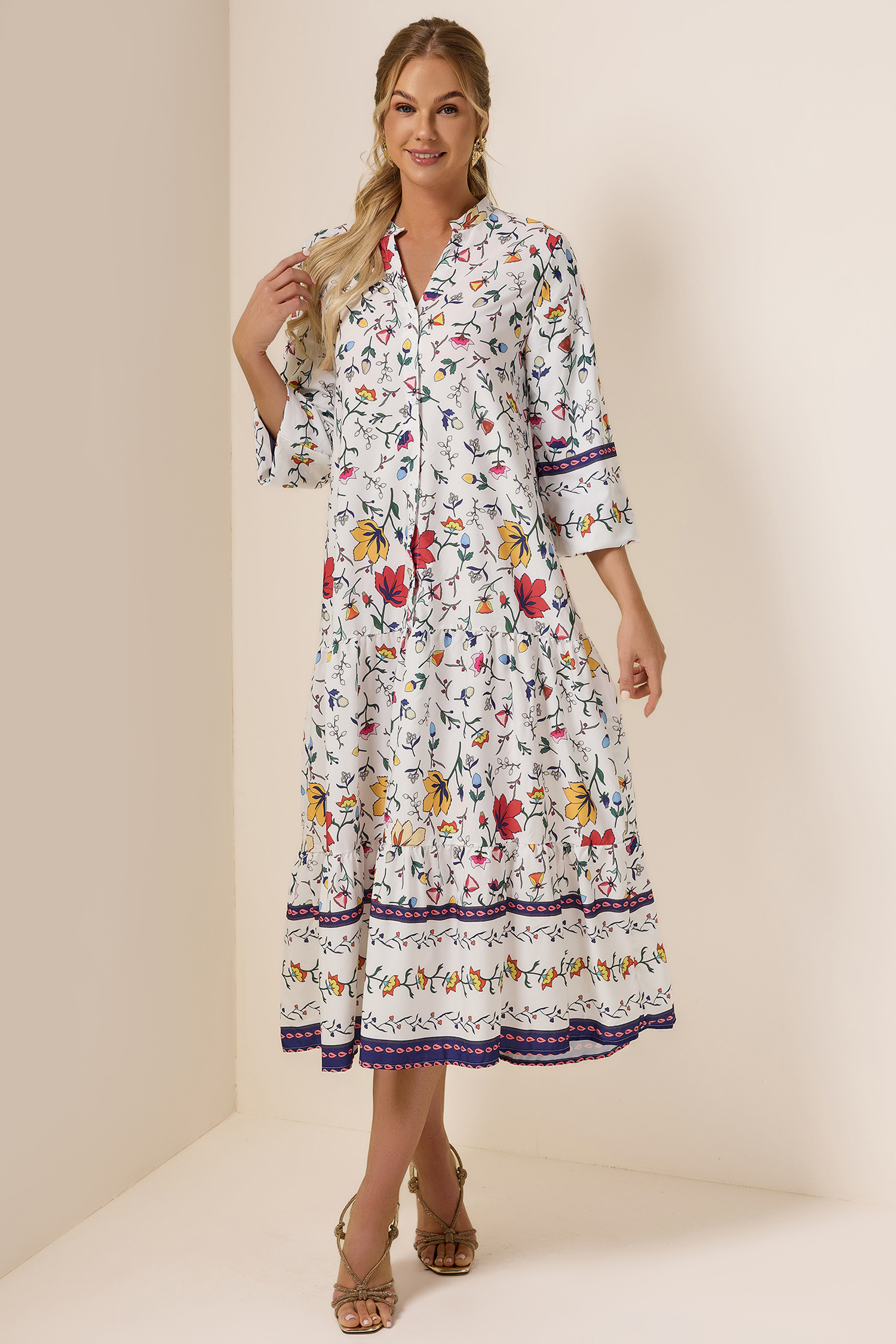 Floral Lantern Sleeve Midi Dress