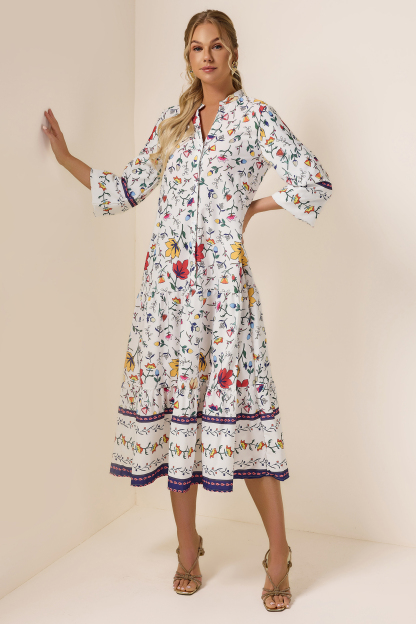 Floral Lantern Sleeve Midi Dress