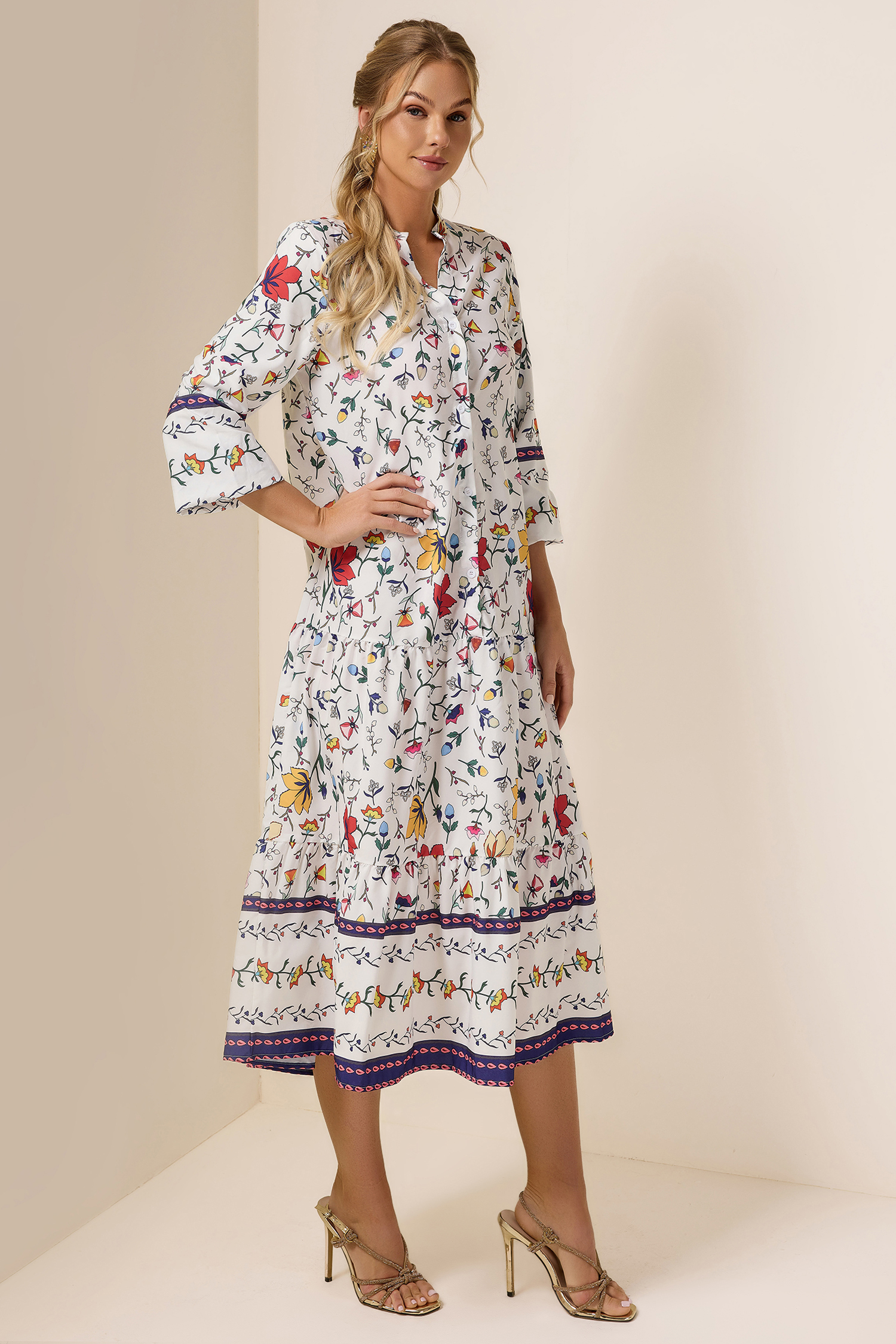 Floral Lantern Sleeve Midi Dress