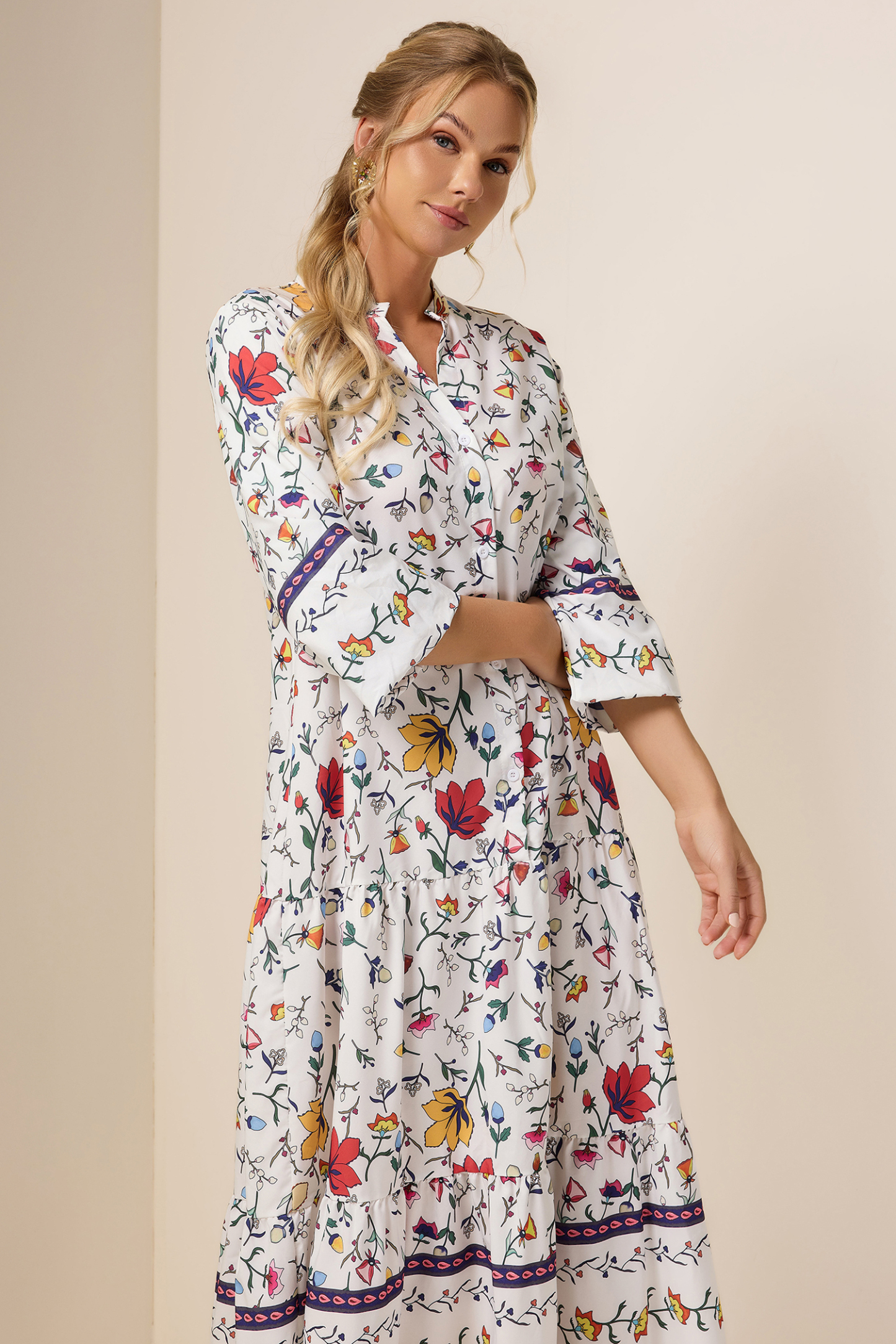 Floral Lantern Sleeve Midi Dress