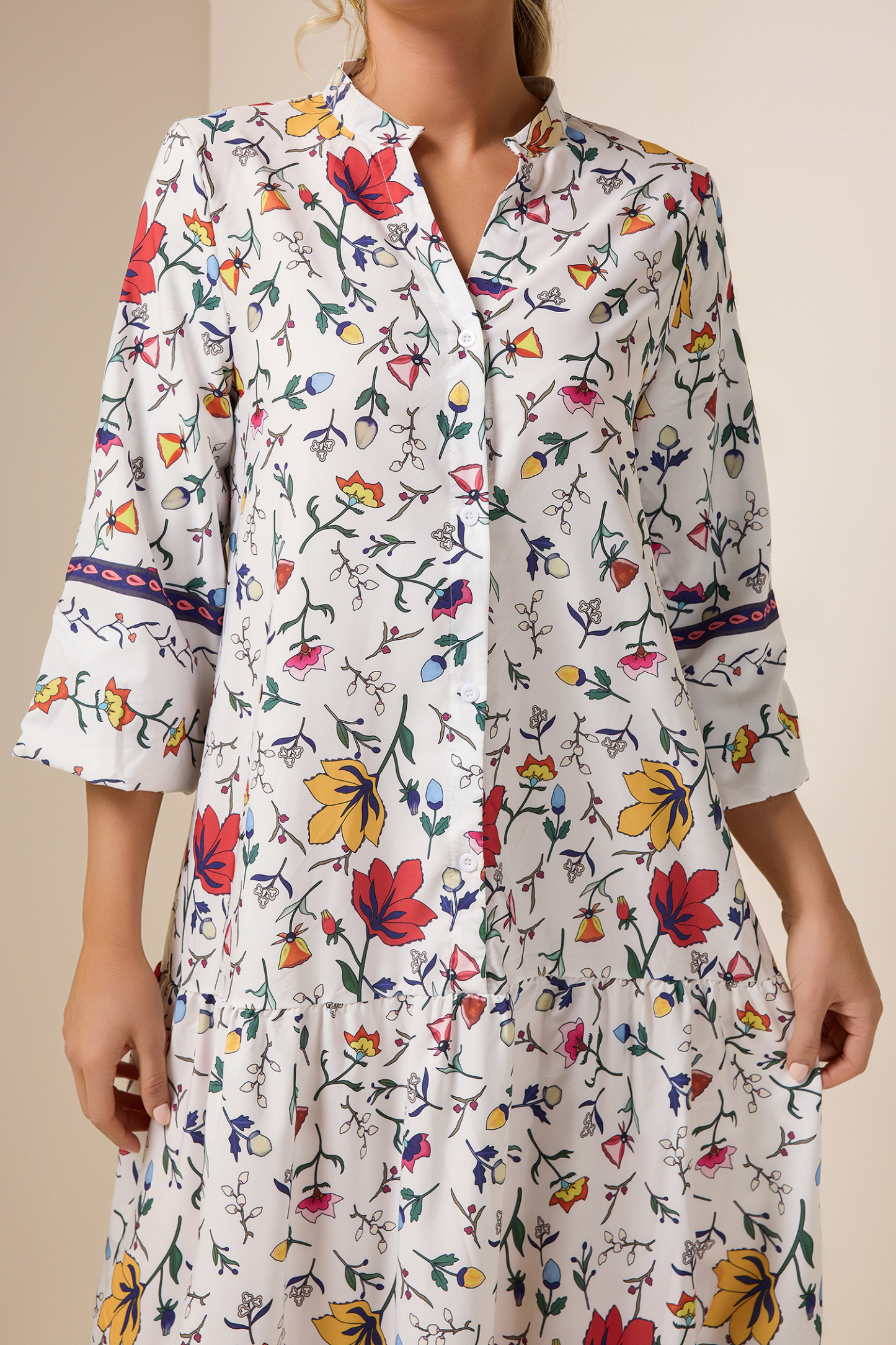 Floral Lantern Sleeve Midi Dress
