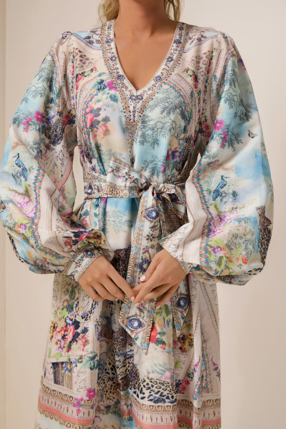 Rhinestone Floral V-Neck Midi Dress