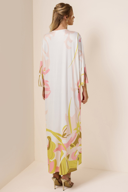 Abstract Print Lace Up Midi Dress