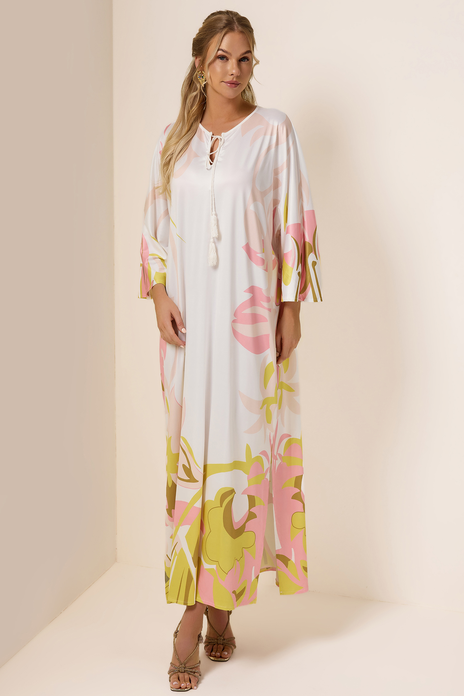 Abstract Print Lace Up Midi Dress