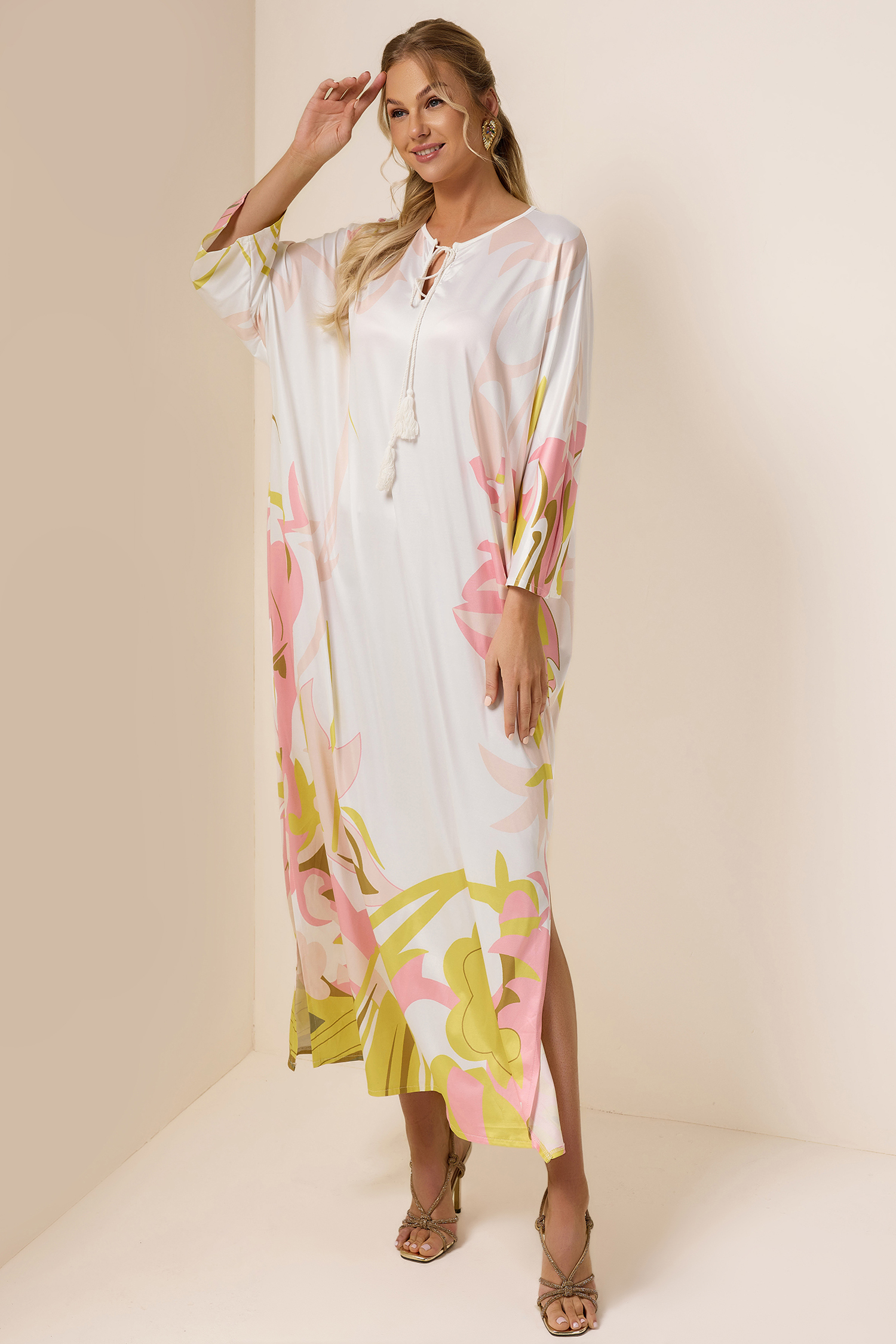 Abstract Print Lace Up Midi Dress