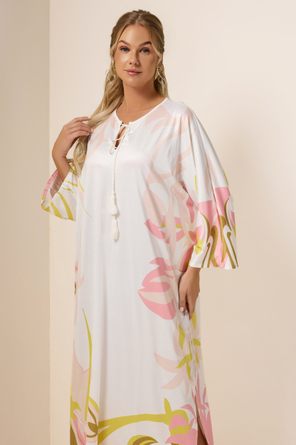 Abstract Print Lace Up Midi Dress