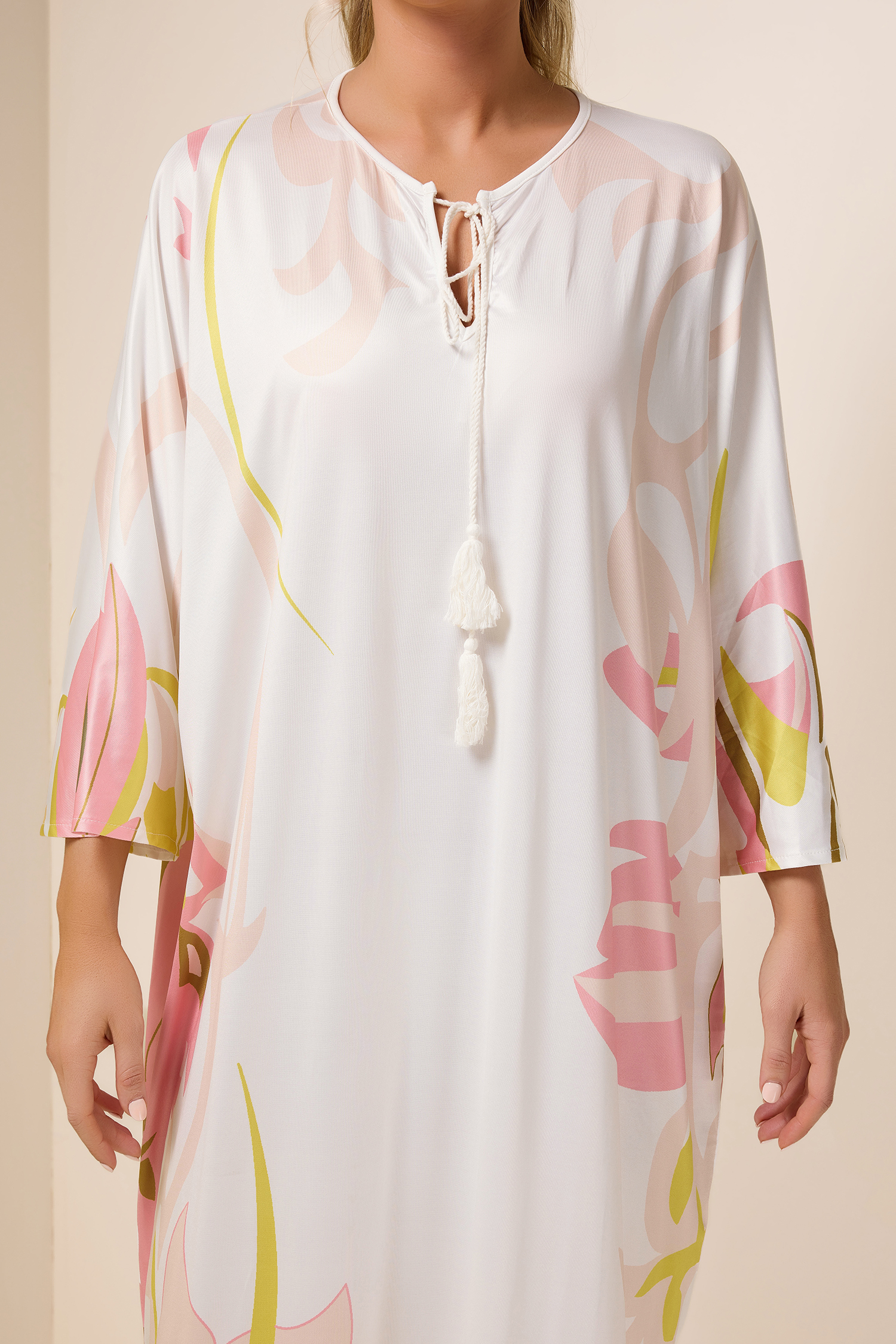 Abstract Print Lace Up Midi Dress