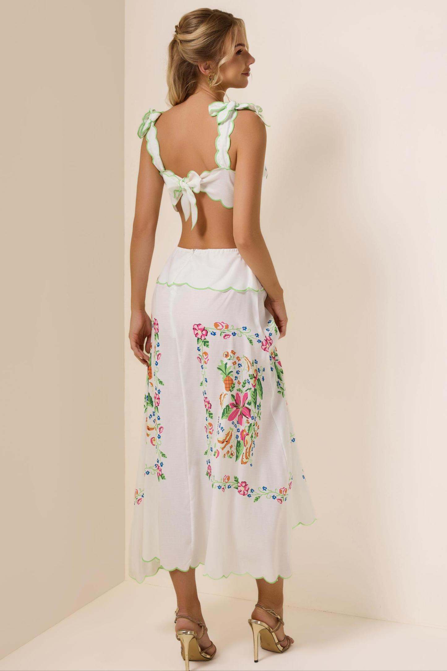 Floral Cut-Out Lace Up Midi Dress