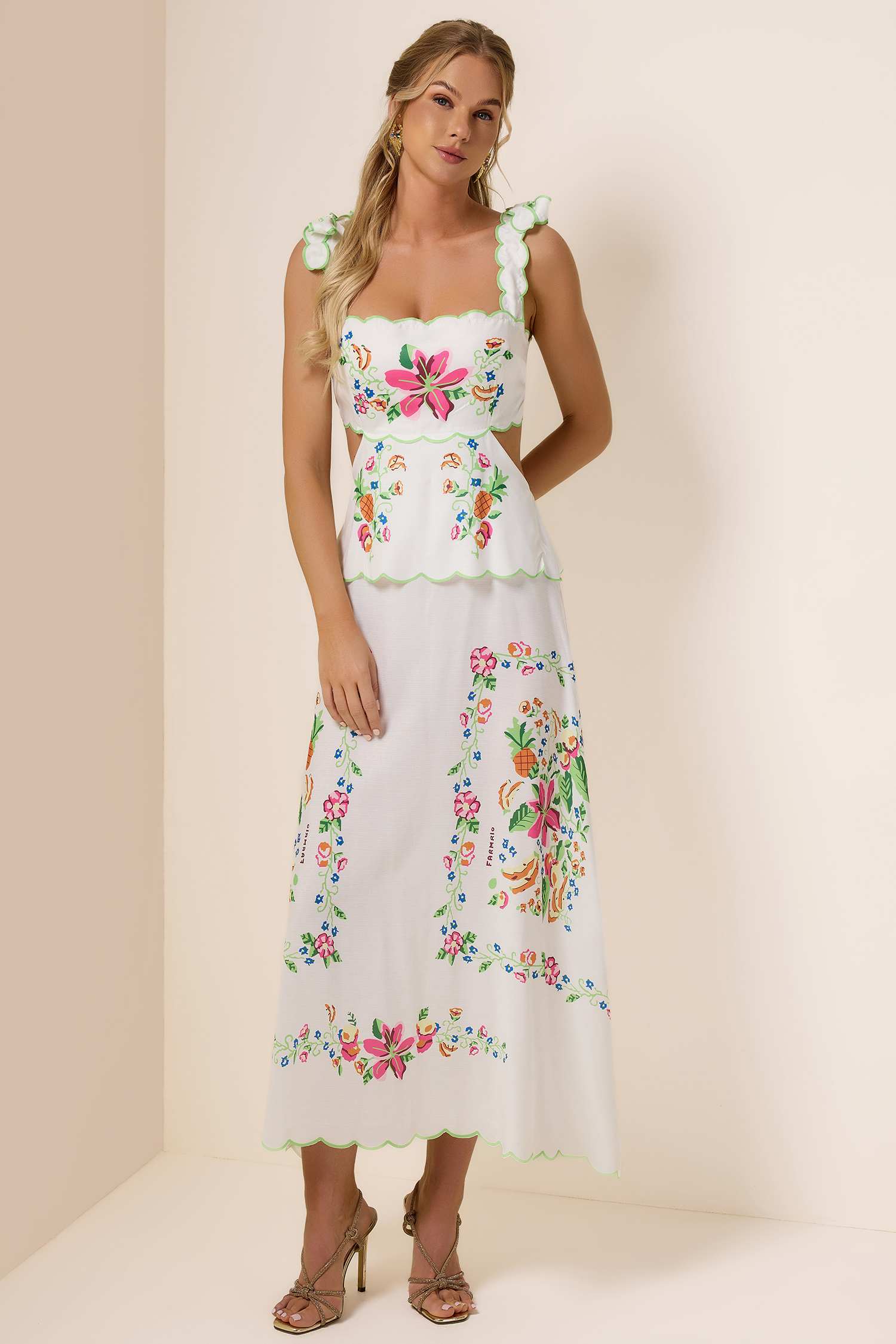 Floral Cut-Out Lace Up Midi Dress