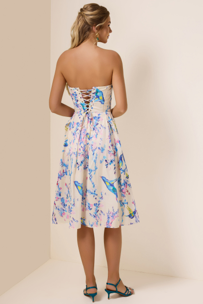 Floral Off-Shoulder Lace Up Midi Dress