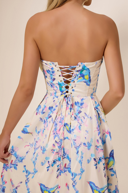 Floral Off-Shoulder Lace Up Midi Dress