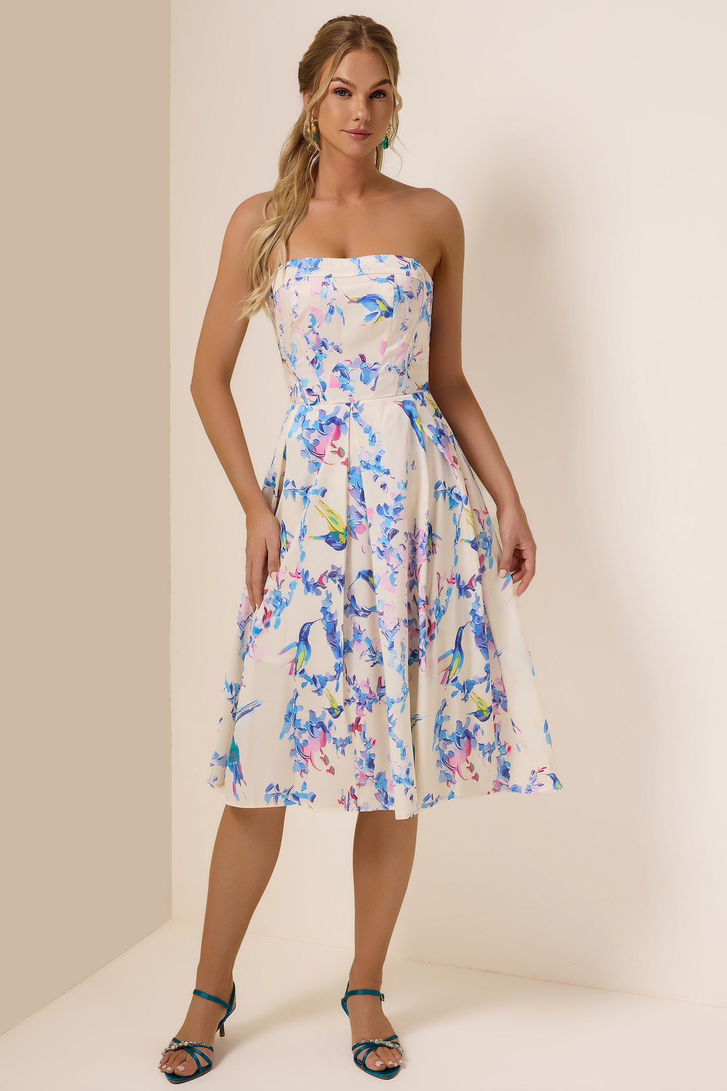 Floral Off-Shoulder Lace Up Midi Dress