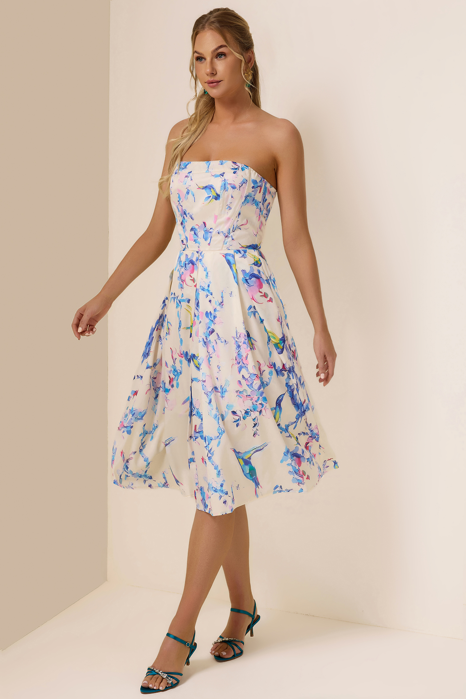 Floral Off-Shoulder Lace Up Midi Dress