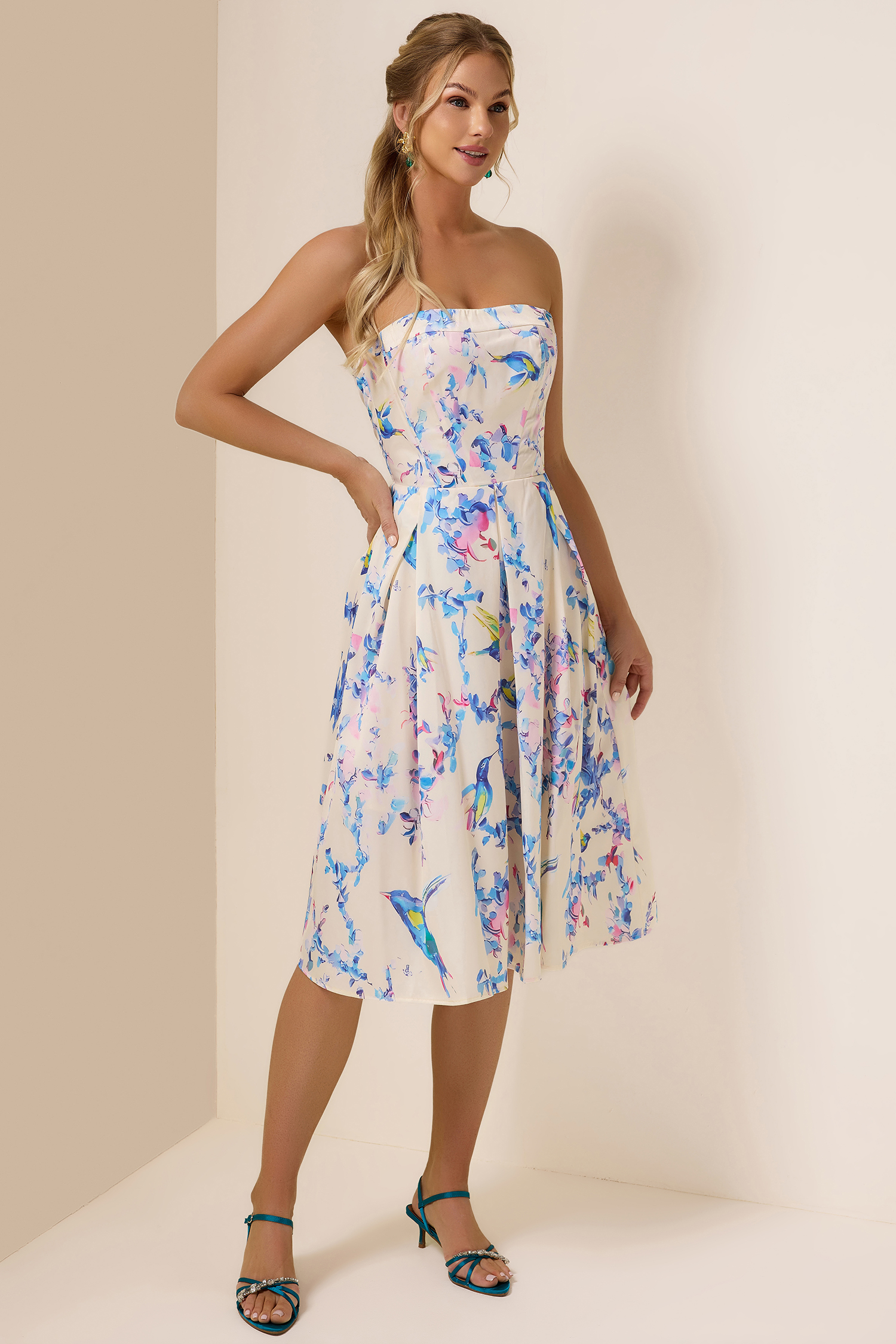 Floral Off-Shoulder Lace Up Midi Dress