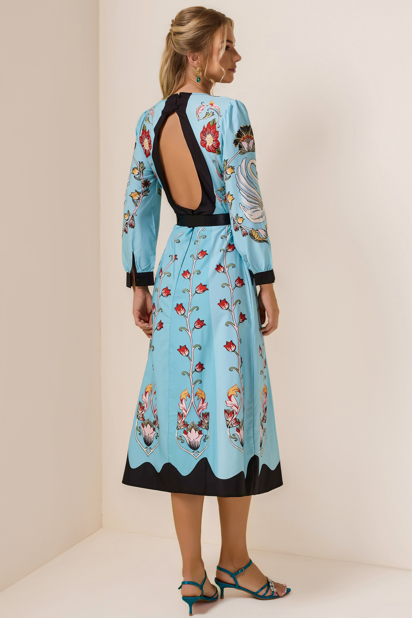 Floral Cut-Out Long Sleeve Midi Dress