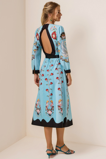 Floral Cut-Out Long Sleeve Midi Dress