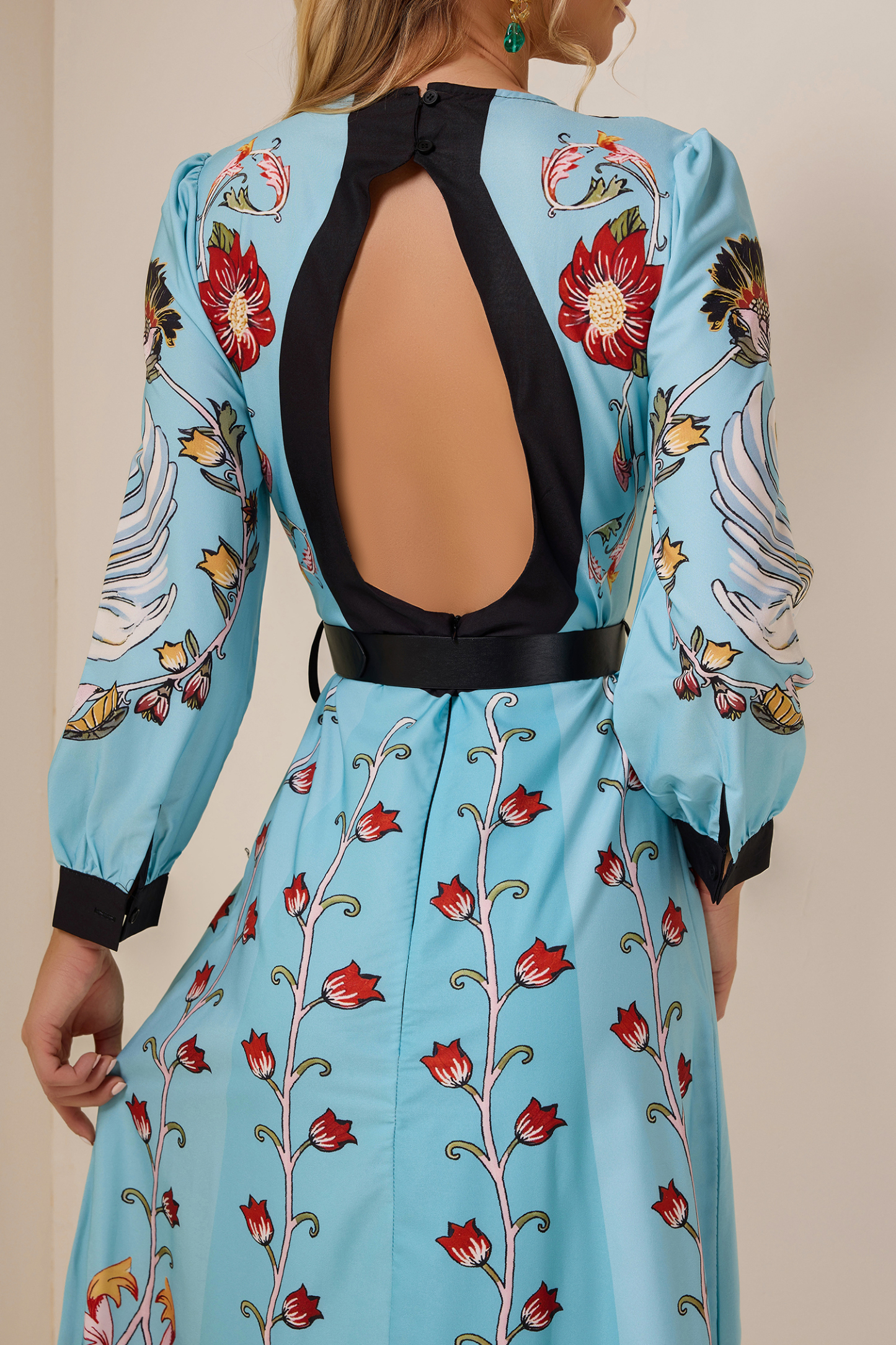 Floral Cut-Out Long Sleeve Midi Dress