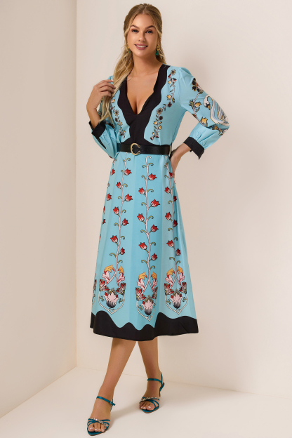 Floral Cut-Out Long Sleeve Midi Dress