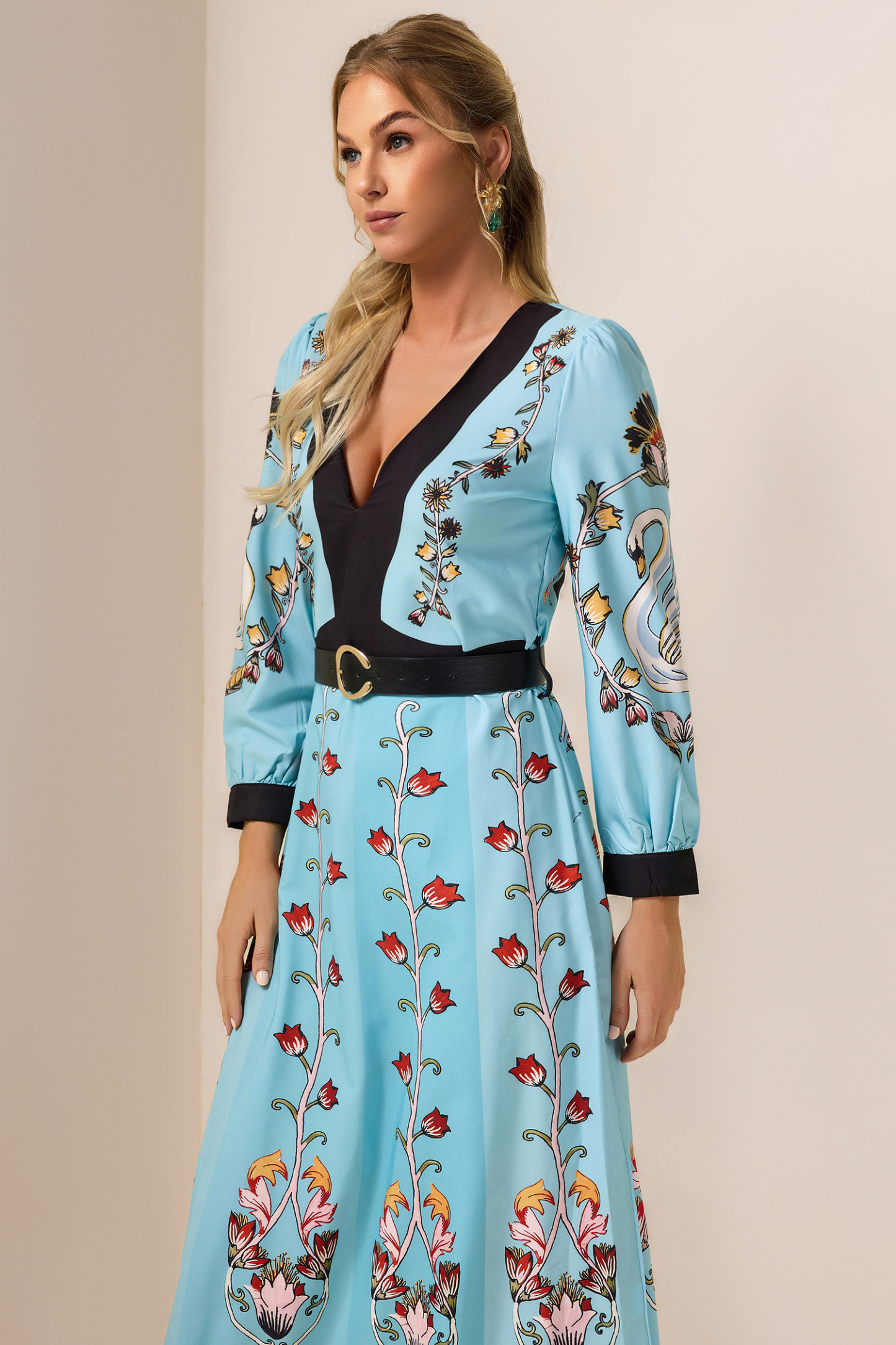 Floral Cut-Out Long Sleeve Midi Dress